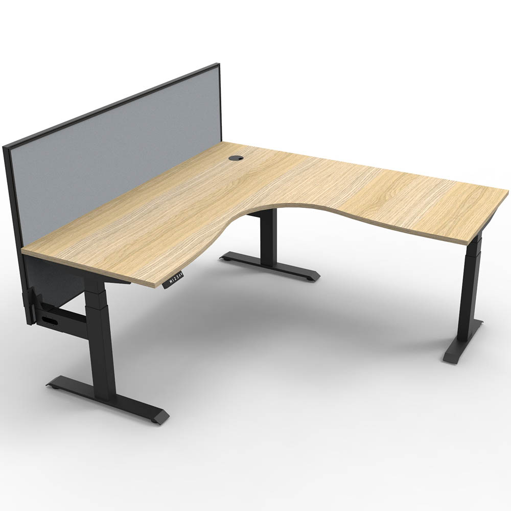 Image for RAPIDLINE BOOST PLUS HEIGHT ADJUSTABLE CORNER WORKSTATION WITH SCREEN 1500 X 1500 X 750MM NATURAL OAK TOP / BLACK FRAME / GREY from MOE Office Products Depot Mackay & Whitsundays