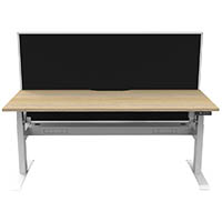 rapidline boost light single sided workstation with screen and cable tray 1200mm natural oak top / white frame / black screen