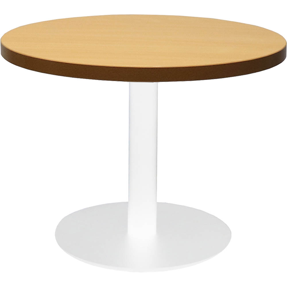 Image for RAPIDLINE CIRCULAR COFFEE TABLE 600 X 425MM BEECH COLOURED TABLE TOP / WHITE POWDER COAT BASE from Office Products Depot