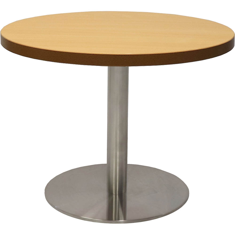 Image for RAPIDLINE CIRCULAR COFFEE TABLE 600 X 425MM CHERRY COLOURED TABLE TOP / STAINLESS STEEL BASE from Barkers Rubber Stamps & Office Products Depot