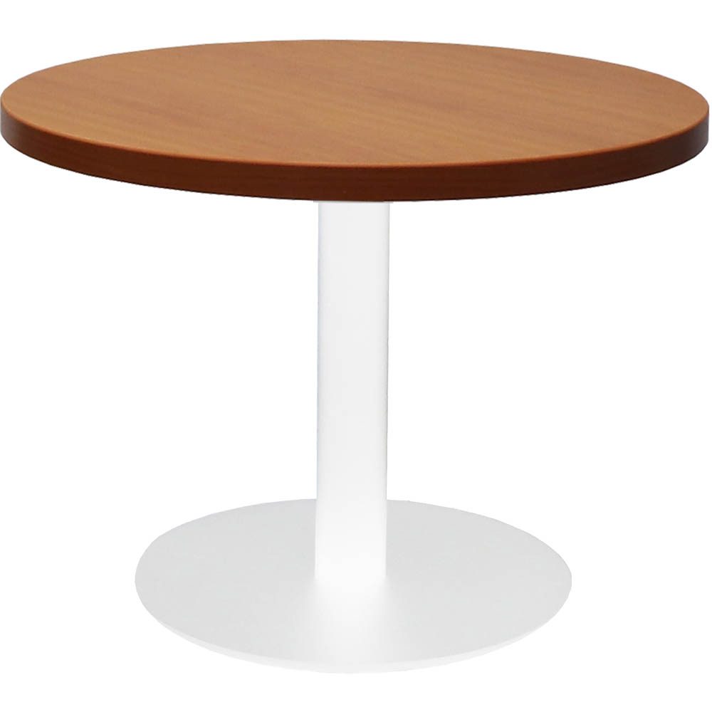 Image for RAPIDLINE CIRCULAR COFFEE TABLE 600 X 425MM CHERRY COLOURED TABLE TOP / WHITE POWDER COAT BASE from MOE Office Products Depot Mackay & Whitsundays