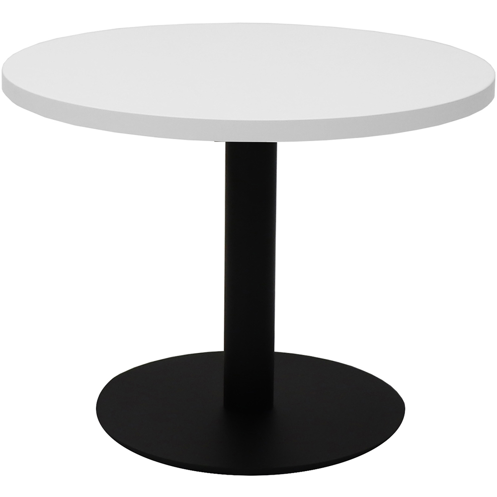 Image for RAPIDLINE CIRCULAR COFFEE TABLE 600 X 425MM NATURAL WHITE TABLE TOP / BLACK POWDER COAT BASE from Barkers Rubber Stamps & Office Products Depot