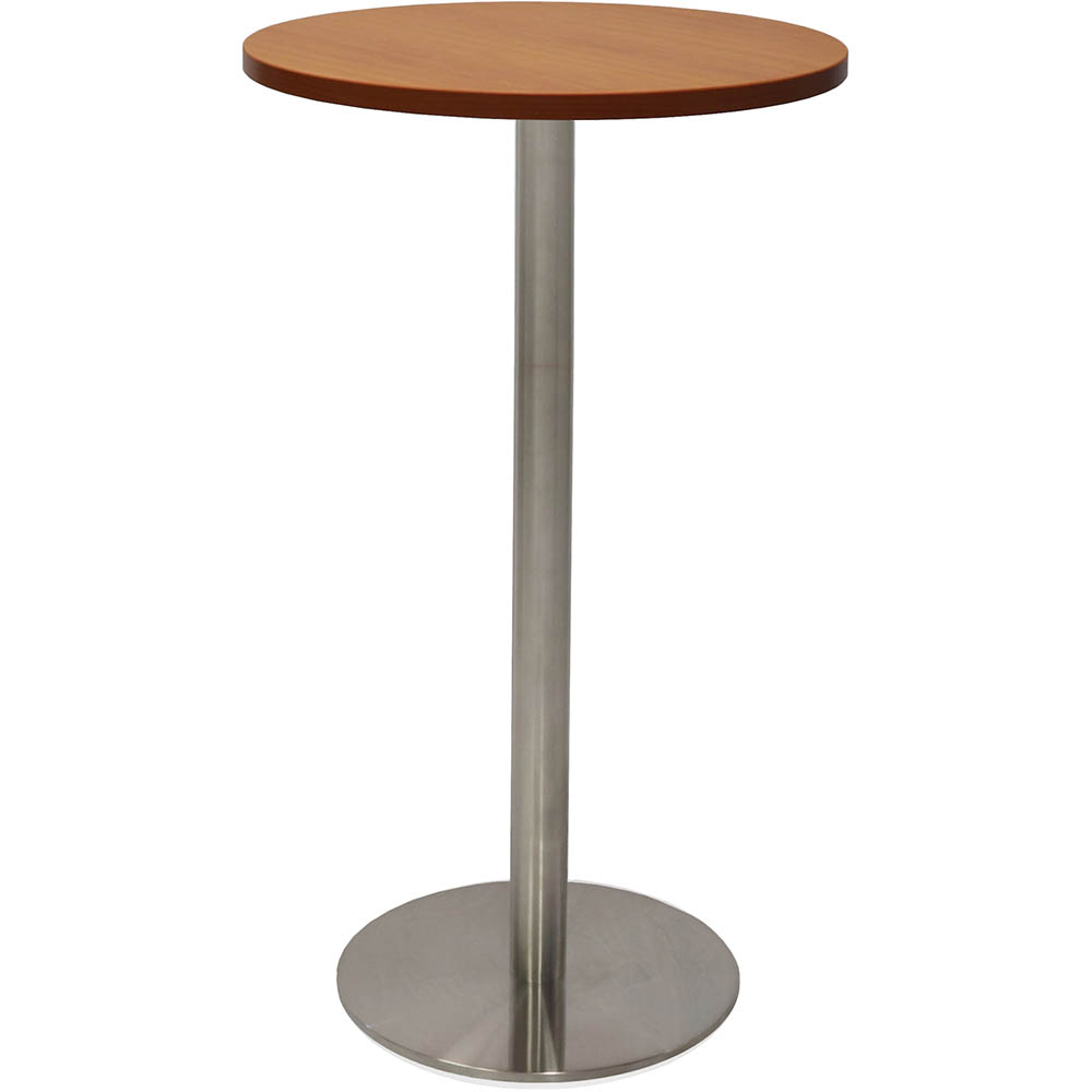 Image for RAPIDLINE DRY BAR TABLE 600 X 1050MM CHERRY COLOURED TABLE TOP / STAINLESS STEEL BASE from Office Products Depot