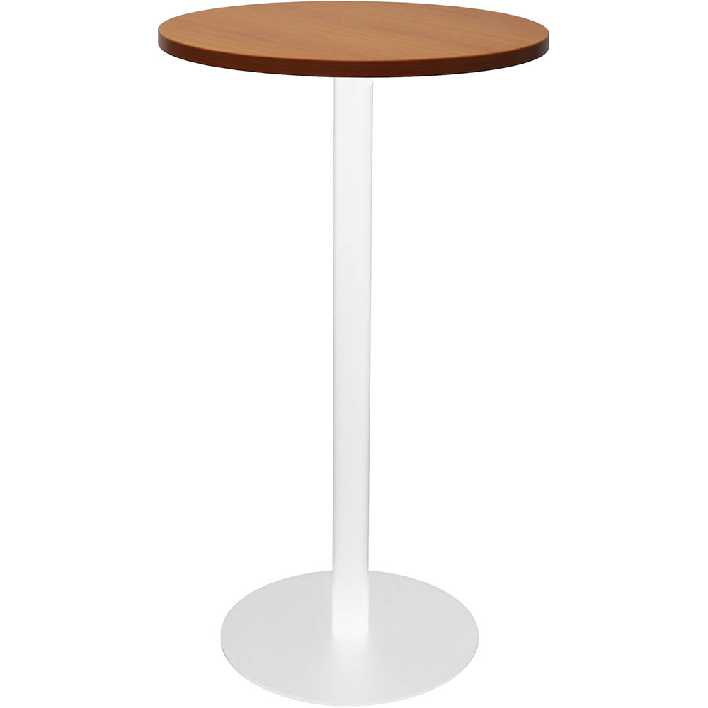 Image for RAPIDLINE DRY BAR TABLE 600 X 1050MM CHERRY COLOURED TABLE TOP / WHITE POWDER COAT BASE from Barkers Rubber Stamps & Office Products Depot