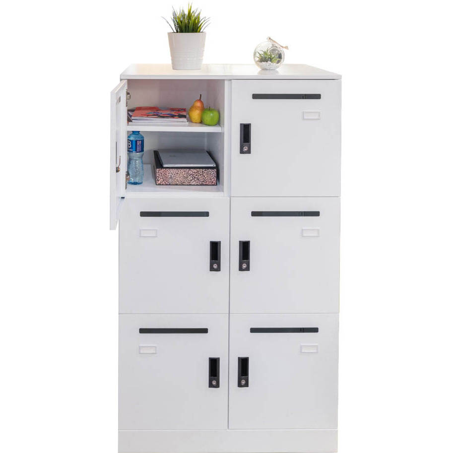 Image for GO STEEL OFFICE LOCKER UNIT 6 LOCKABLE COMPARTMENTS 800 X 485 X 1375MM WHITE CHINA from Albany Office Products Depot