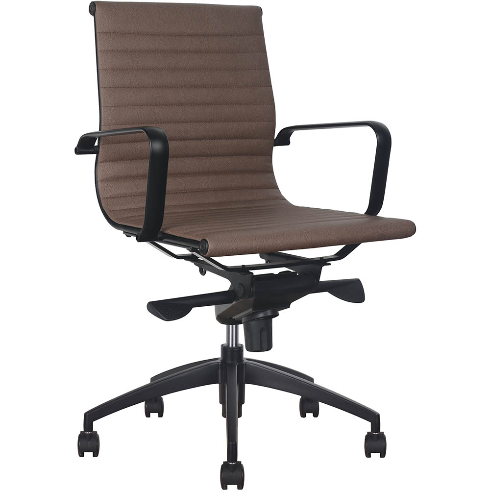 Image for RAPIDLINE PU605M EXECUTIVE CHAIR MEDIUM BACK ARMS TAN/BLACK from Barkers Rubber Stamps & Office Products Depot