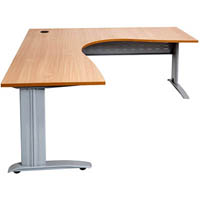 rapid span corner workstation with metal modesty panel 1800 x 1500 x 700mm beech/silver