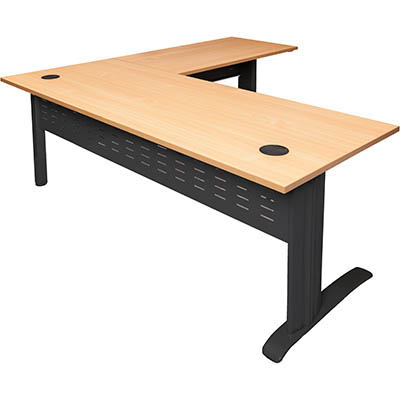Image for RAPID SPAN DESK AND RETURN WITH METAL MODESTY PANEL 1800 X 700MM / 1100 X 600MM BEECH/BLACK from MOE Office Products Depot Mackay & Whitsundays