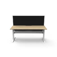 rapidline boost static single sided workstation with screen and cable tray 1500mm natural oak top / white frame / black screen