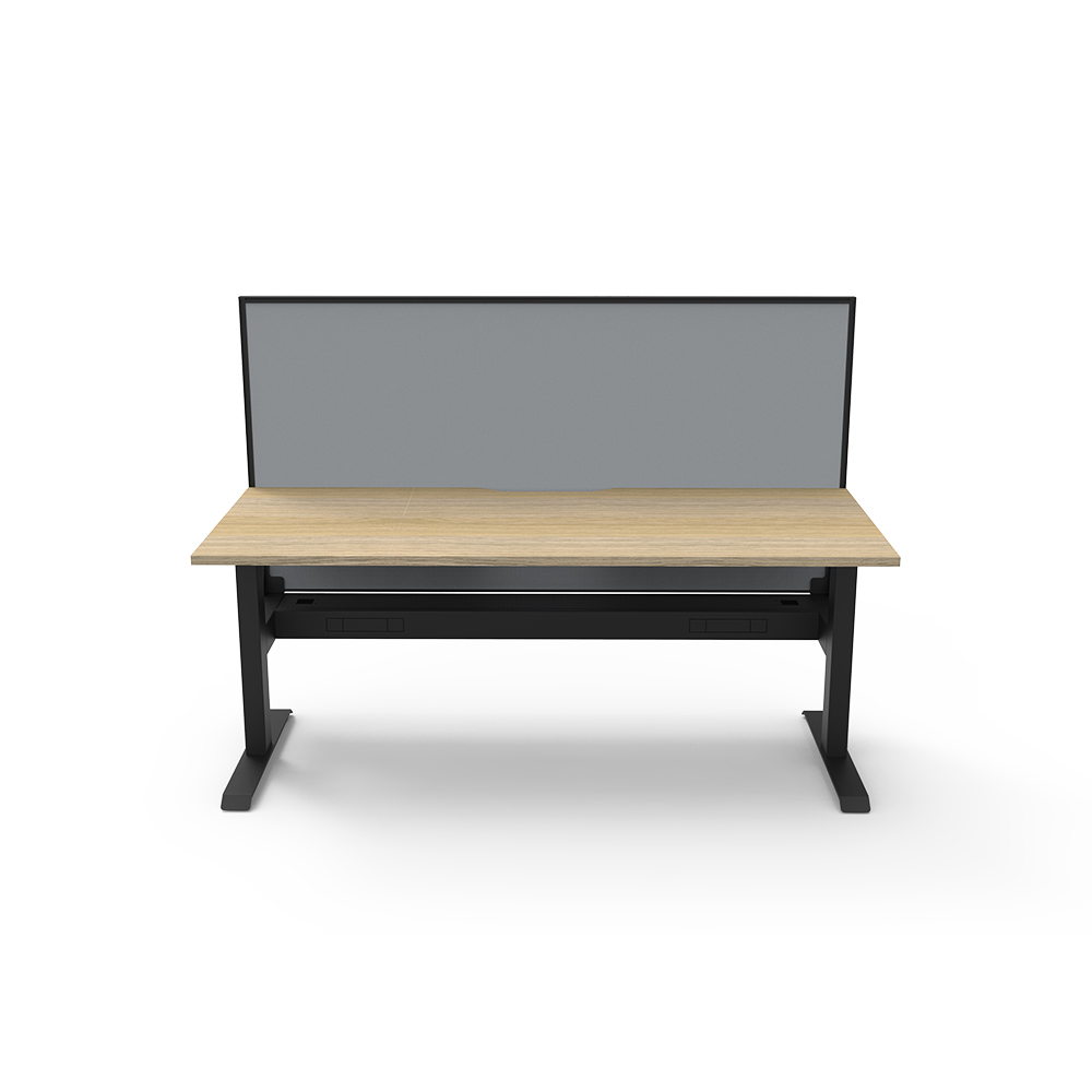 Image for RAPIDLINE BOOST STATIC SINGLE SIDED WORKSTATION WITH SCREEN AND CABLE TRAY 1800MM NATURAL OAK TOP / BLACK FRAME / GREY SCREEN from Office Products Depot