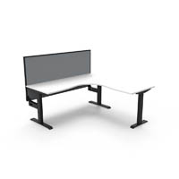rapidline boost static corner workstation with screen 1800 x 1500mm natural white top / black frame / grey screen