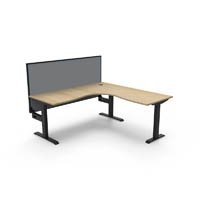 rapidline boost static corner workstation with screen 1800 x 1800mm natural oak top / black frame / grey screen
