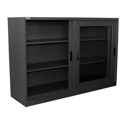 Image for STEELCO GLASS SLIDING DOOR CUPBOARD 2 SHELF 1015 X 1500 X 465MM GRAPHITE RIPPLE from Ross Office Supplies Office Products Depot