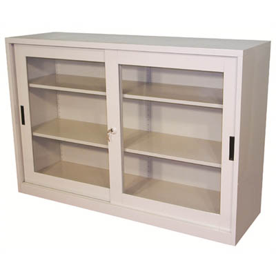 Image for STEELCO GLASS SLIDING DOOR CUPBOARD 2 SHELF 1015 X 1500 X 465MM SILVER GREY from Albany Office Products Depot