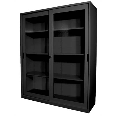 Image for STEELCO GLASS SLIDING DOOR CUPBOARD 3 SHELVES 1830 X 1500 X 465MM GRAPHITE RIPPLE from Office Products Depot