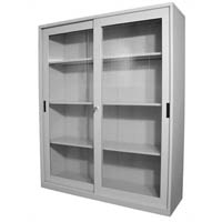 steelco glass sliding door cupboard 3 shelves 1830 x 1500 x 465mm silver grey