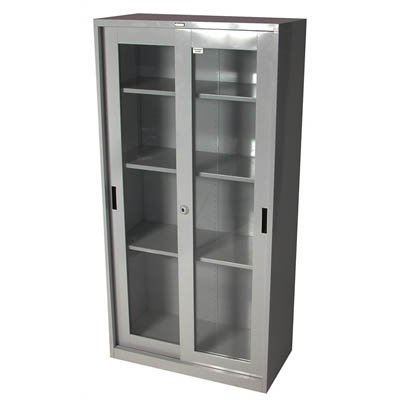 Image for STEELCO GLASS SLIDING DOOR CUPBOARD 3 SHELVES 1830 X 914 X 465MM GRAPHITE RIPPLE from Office Products Depot