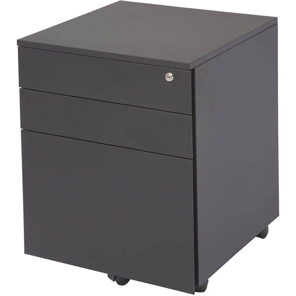 Image for GO STEEL MOBILE PEDESTAL STEEL 3-DRAWER LOCKABLE 460 X 472 X 610MM BLACK SATIN from Ross Office Supplies Office Products Depot