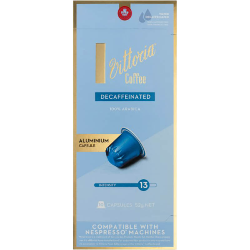 Image for VITTORIA NESPRESSO COMPATIBLE COFFEE CAPSULES DECAF PACK 10 from MOE Office Products Depot Mackay & Whitsundays