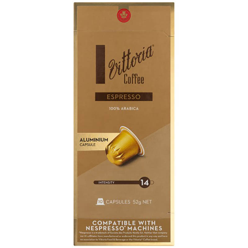 Image for VITTORIA NESPRESSO COMPATIBLE COFFEE CAPSULES ESPRESSO PACK 10 from Ross Office Supplies Office Products Depot