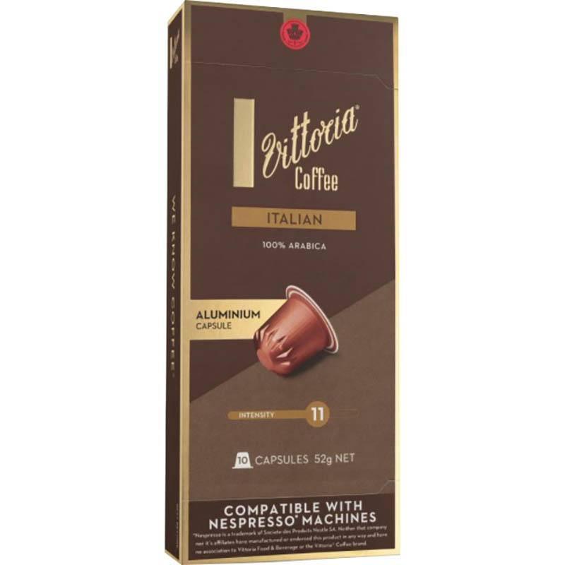 Image for VITTORIA NESPRESSO COMPATIBLE COFFEE CAPSULES ITALIAN PACK 10 from Barkers Rubber Stamps & Office Products Depot