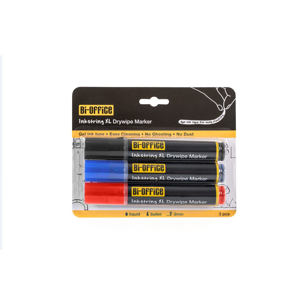 Image for BI-OFFICE INKSTRING DRYWIPE MARKERS XL ASSORTED PACK 3 from MOE Office Products Depot Mackay & Whitsundays