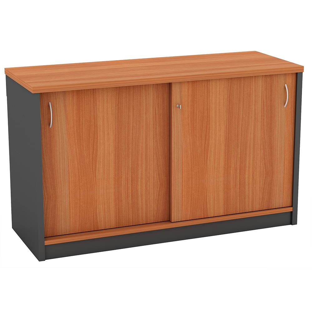 Image for OM SLIDING DOOR CREDENZA 1200 X 450 X 720MM CHERRY/CHARCOAL from MOE Office Products Depot Mackay & Whitsundays
