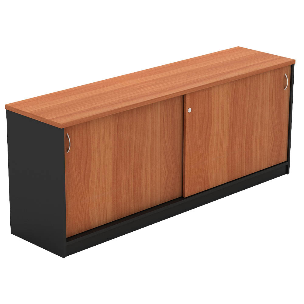 Image for OM SLIDING DOOR CREDENZA 1500 X 450 X 720MM CHERRY/CHARCOAL from Barkers Rubber Stamps & Office Products Depot