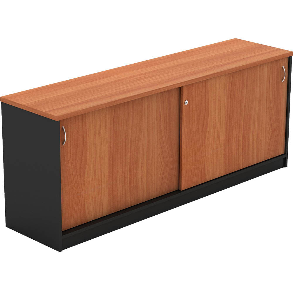Image for OM SLIDING DOOR CREDENZA 1800 X 450 X 720MM CHERRY/CHARCOAL from Barkers Rubber Stamps & Office Products Depot