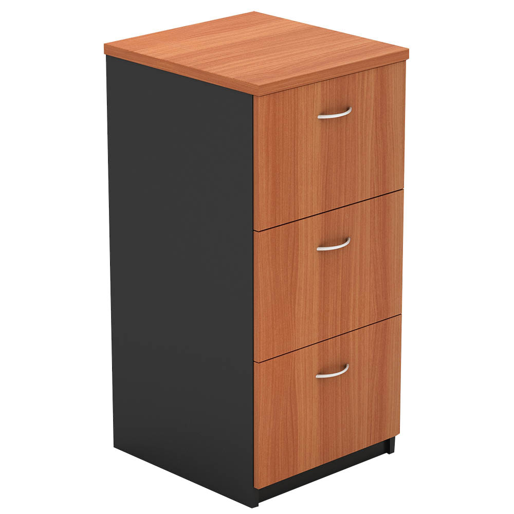 Image for OM FILING CABINET 3 DRAWERS 468 X 510 X 1050MM CHERRY/CHARCOAL from Office Products Depot