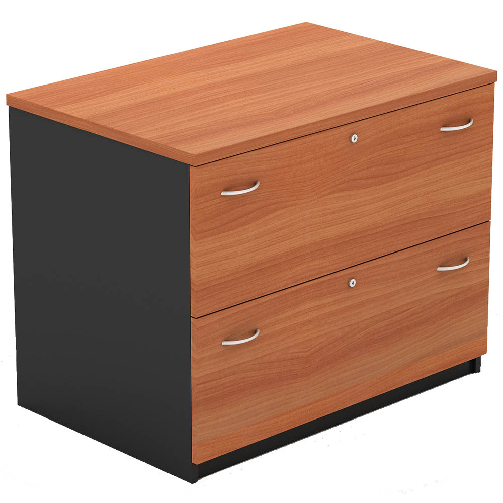 Image for OM LATERAL FILING CABINET 2 DRAWERS 900 X 600 X 720MM CHERRY/CHARCOAL from Office Products Depot
