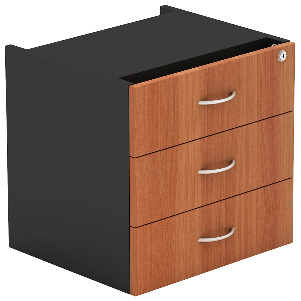 Image for OM FIXED DESK PEDESTAL 3-DRAWER LOCKABLE 464 X 400 X 450MM CHERRY/CHARCOAL from Ross Office Supplies Office Products Depot