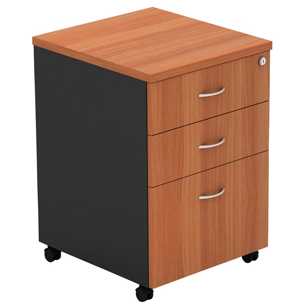 Image for OM MOBILE PEDESTAL 3-DRAWER LOCKABLE 468 X 510 X 685MM CHERRY/CHARCOAL from Tristate Office Products Depot