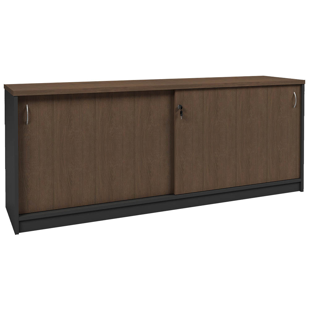 Image for OM PREMIER SLIDING DOOR CREDENZA 1800 X 450 X 720MM REGAL WALNUT/CHARCOAL from Office Products Depot
