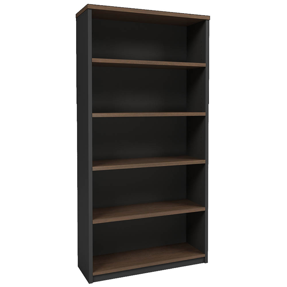 Image for OM PREMIER OPEN BOOKCASE 900 X 320 X 1800MM REGAL WALNUT/CHARCOAL from Barkers Rubber Stamps & Office Products Depot