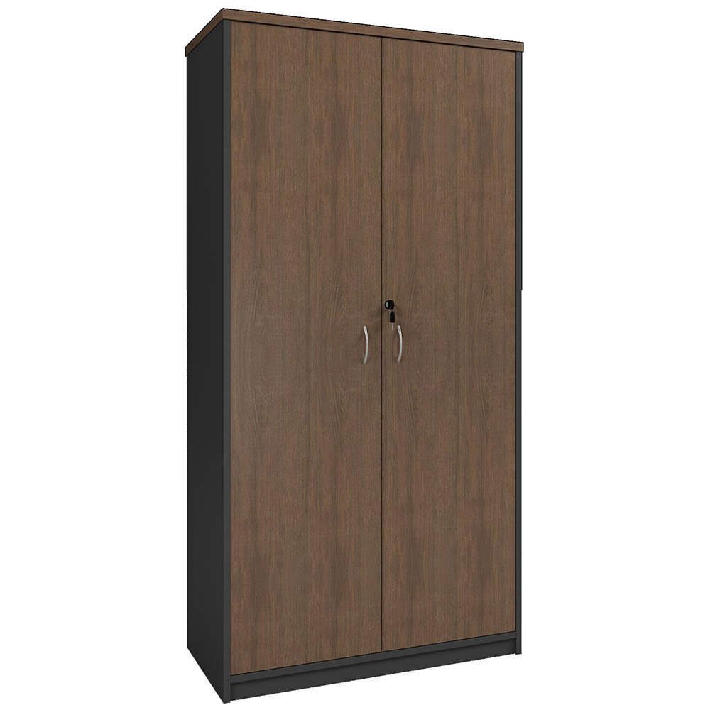 Image for OM PREMIER FULL DOOR STATIONERY CUPBOARD 900 X 450 X 1800MM REGAL WALNUT/CHARCOAL from Total Supplies Pty Ltd