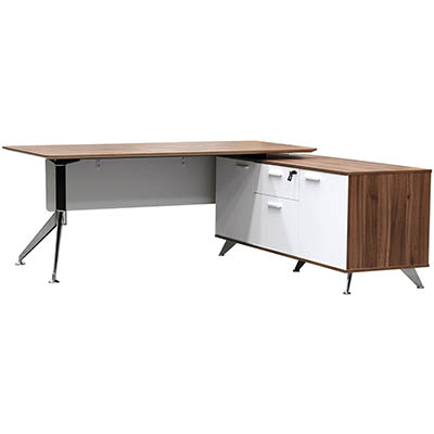 Image for POTENZA DESK WITH RETURN 1950 X 1850 X 750MM VIRGINIA WALNUT MELAMINE from MOE Office Products Depot Mackay & Whitsundays