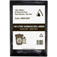 huhtamaki heavy duty all purpose ldpe bin liner 120 litre 1100 x 950mm black pack 25