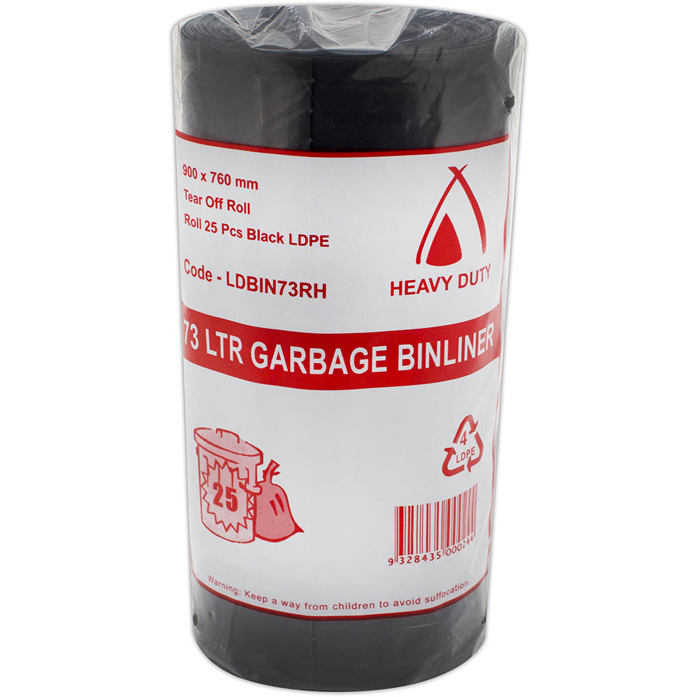 Image for HUHTAMAKI HEAVY DUTY LDPE BIN LINER 73 LITRE 900 X 760MM ROLL 25 from MOE Office Products Depot Mackay & Whitsundays