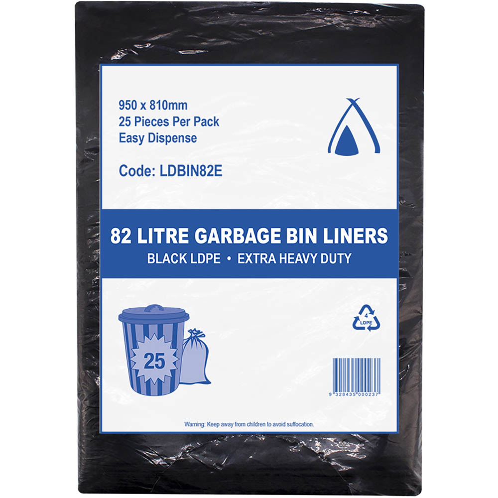 Image for HUHTAMAKI EXTRA HEAVY DUTY LDPE BIN LINER 82 LITRE 950 X 810MM BLACK PACK 25 from MOE Office Products Depot Mackay & Whitsundays