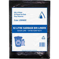 huhtamaki extra heavy duty ldpe bin liner 82 litre 950 x 810mm black pack 25