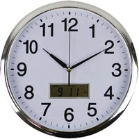 italplast wall clock with lcd display 360mm white / chrome