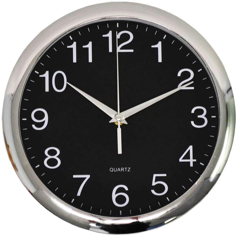 Image for ITALPLAST WALL CLOCK 300MM BLACK / CHROME from Barkers Rubber Stamps & Office Products Depot