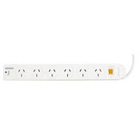 italplast power board 6 outlet with master switch, surge and overload 1m white
