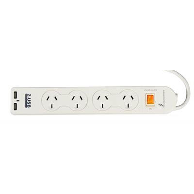 Image for ITALPLAST POWER BOARD 4 OUTLET 2 USB WITH MASTER SWITCH 1M WHITE from Total Supplies Pty Ltd