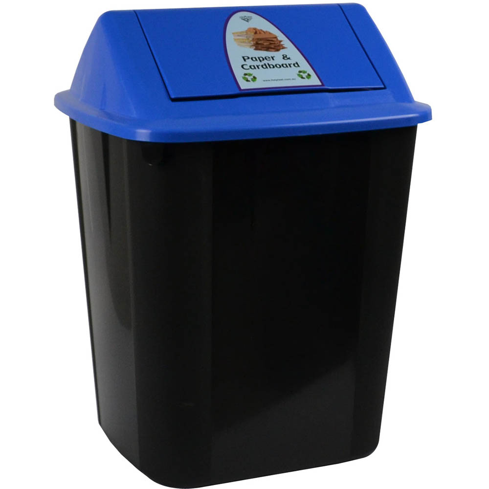 Image for ITALPLAST SWING TOP WASTE SEPARATION BIN PAPER/CARDBOARD 32 LITRE BLACK/BLUE from Ross Office Supplies Office Products Depot