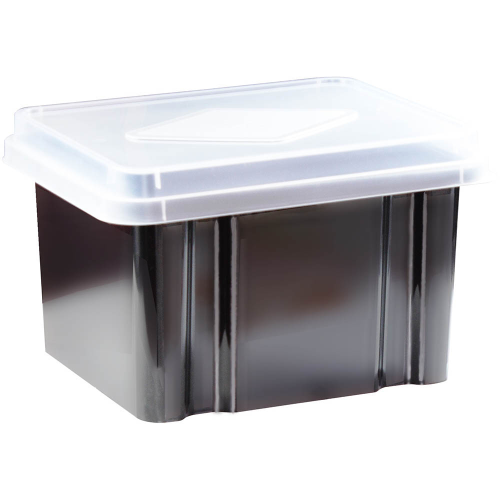 Image for ITALPLAST GREENR RECYCLED FILE STORAGE BOX 32 LITRE BLACK/CLEAR LID from Office Products Depot