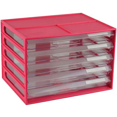 Image for ITALPLAST DOCUMENT CABINET 5 DRAWER 255 X 330 X 230MM A4 WATERMELON from Office Products Depot