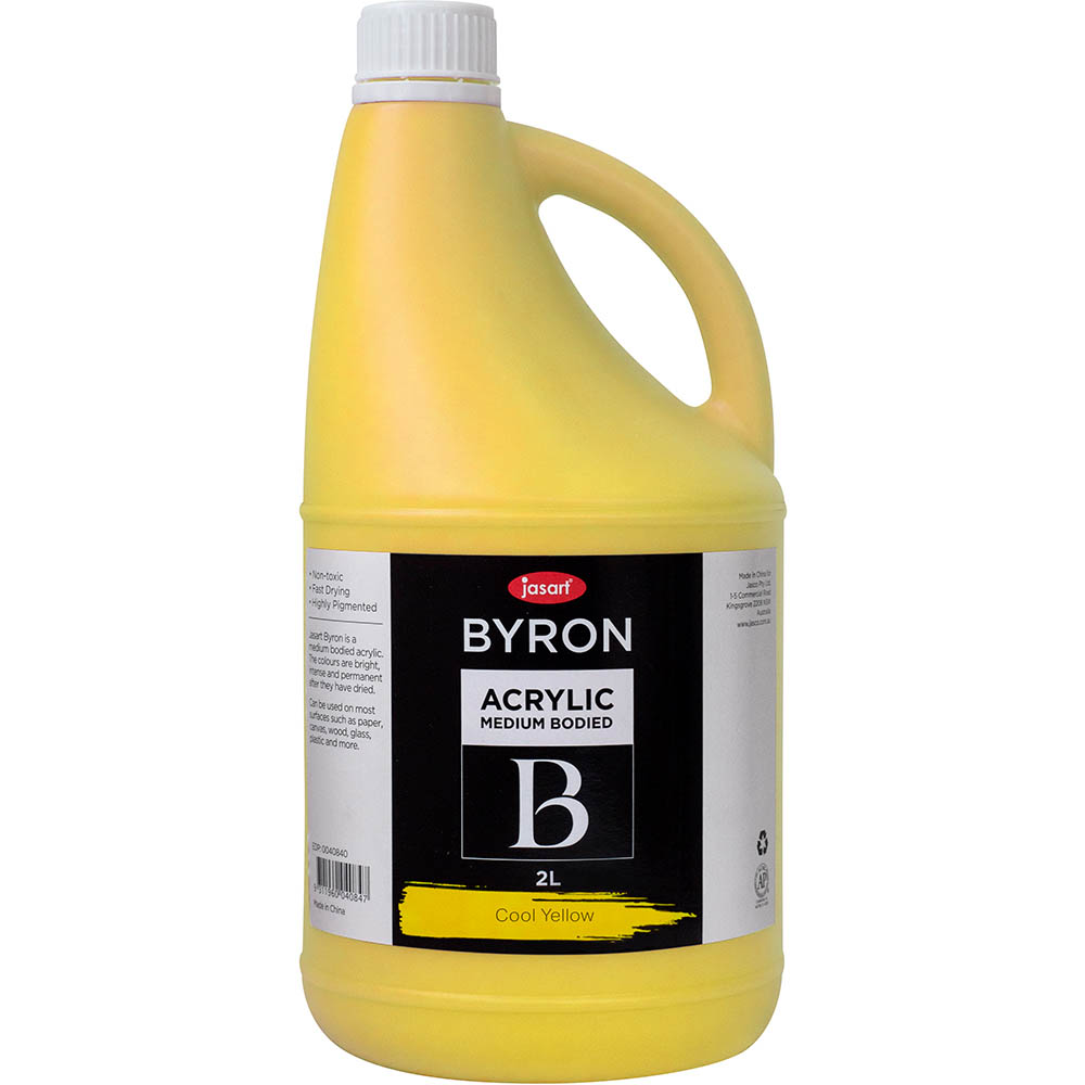 Image for JASART BYRON ACRYLIC PAINT 2 LITRE COOL YELLOW from MOE Office Products Depot Mackay & Whitsundays