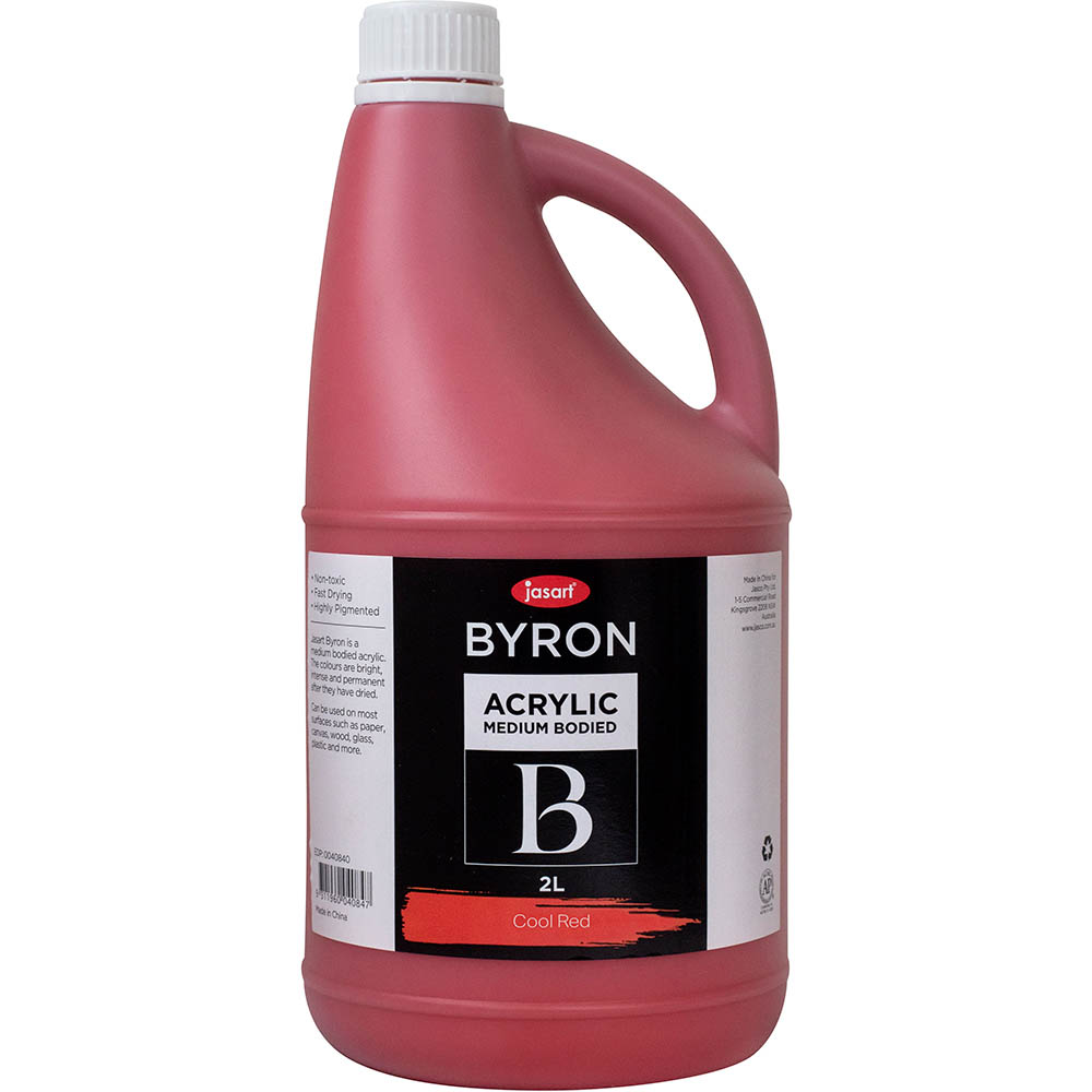 Image for JASART BYRON ACRYLIC PAINT 2 LITRE COOL RED from MOE Office Products Depot Mackay & Whitsundays